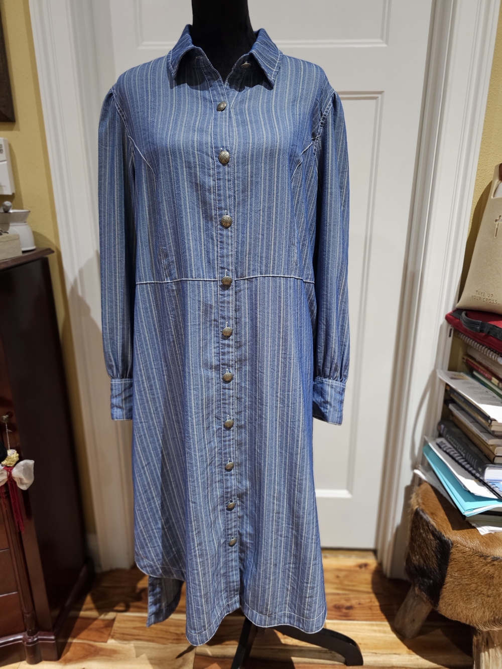 Double D Ranch Blue Striped Button-Front Maxi Dress